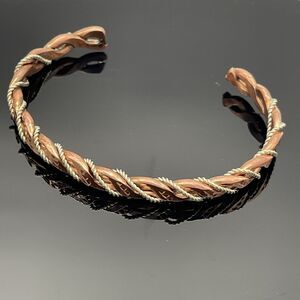 Vintage Southwestern Copper & Sterling Silver Twist Rope Cuff Bracelet 19g